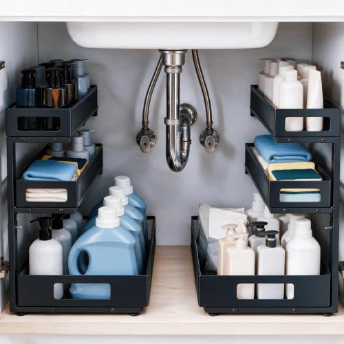 3-Tier Under Sink Organizer, Pull-Out Drawers, 2-Pack Black by FimorTinyPony