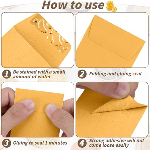 1000 Pack Small Coin Envelope 4.25x 2.5in Gold Kraft Money Envelope Small Cash Envelopes Mini Key Envelopes with Gummed Flap for Home and Office Use - Image 3