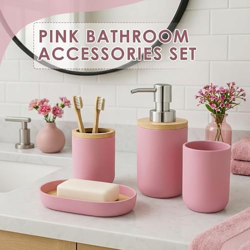 Bathroom Decor and Accessories Set of 10, Pink Striped - Image 5