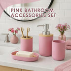 Bathroom Decor and Accessories Set of 10, Pink Striped - Image 5