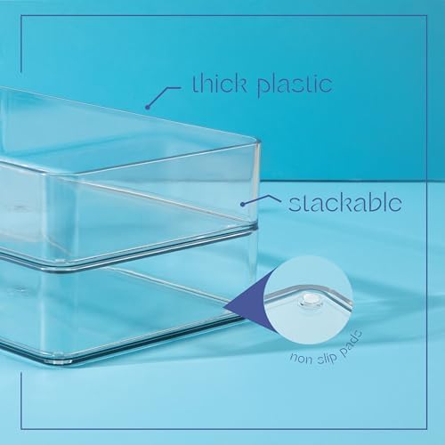 primebox Plastic Clear Acrylic Drawer Organizers. Bathroom, Kitchen, Bedroom, Utensils, Office Organizer Bins, Storage Trays. Heavy Duty, Stackable. 15" x 6" x 2" Set of 6 - Image 4