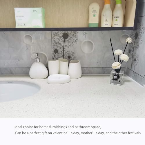 White Ceramic Bathroom Accessory Set, Bathroom Vanity Countertop Set, Bathroom Soap Dispenser and Toothbrush Holder Set Complete, 2 Tumbler Cup, Soap Dish, 5 Pieces - Image 5