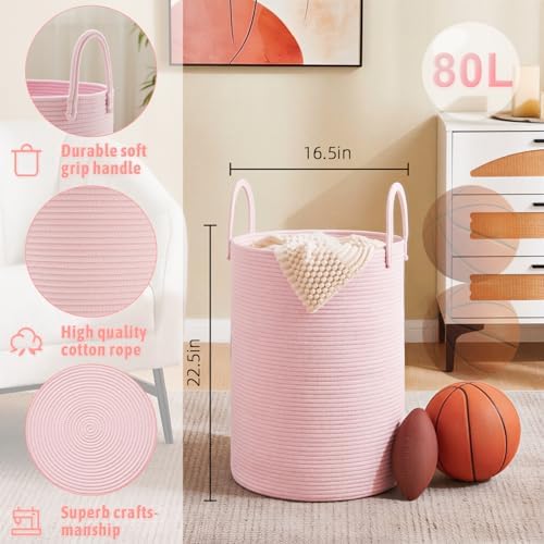 Artfeel Laundry Basket,Woven Cotton Rope Laundry Hamper,80L for Decorative Storage of Dirty Clothes,Toys and Blankets in Bathroom,Baby Room and Living Room - Image 6