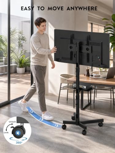 BONTEC Rolling TV Stand for 23-65 Inch TVs,Mobile TV Cart with Wheels,Black - Image 5