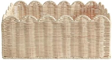 Scalloped Basket, Wicker Storage Baskets, Hand Woven Baskets for Shelves,Natural Baskets for Organizing (Rattan&M-14" L x 10.5" W x 6" H) - Image 5