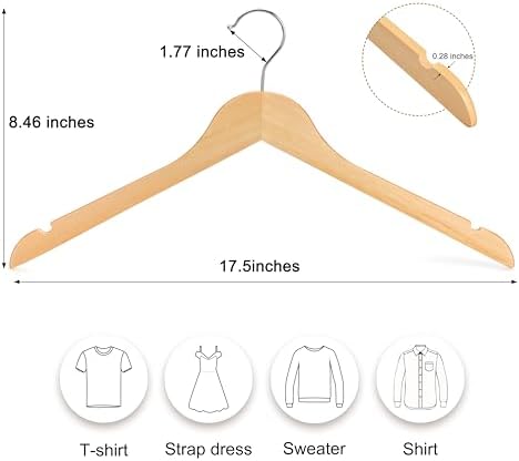 TOPIA HANGER Wooden Hangers 48 Pack, 0.28-inch Slim & Durable Clothes Hangers Space Saving, Natural Wood Hanger with 360°Swivel Hook and Non-Slip Shoulder Notches for Coat,Shirt,Camisole,DressCT51N48 - Image 3