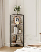 CHOEZON 4-Tier Corner Shelf, Corner Bookcase, 43.3" Tall Vertical Display Rack, Plant Stand, Open Storage Shelf, for Living Room, Bedroom, Study, Kitchen, Greige and Black TCJ14BG - Image 2