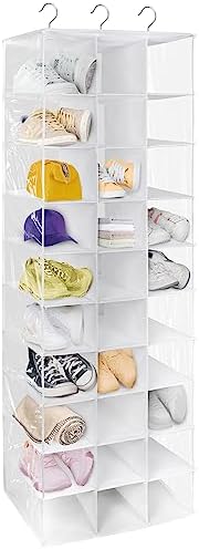 30-Section Hanging Shoe Organizer for Closet Hanging Closet Organizer and Storage Space-Saving Foldable Shoe Rack with Sturdy Hooks for Wardrobe, Dorm, Bedroom, Rv, White by coastalrose