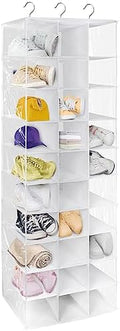 30-Section Hanging Shoe Organizer for Closet Hanging Closet Organizer and Storage Space-Saving Foldable Shoe Rack with Sturdy Hooks for Wardrobe, Dorm, Bedroom, Rv, White by coastalrose
