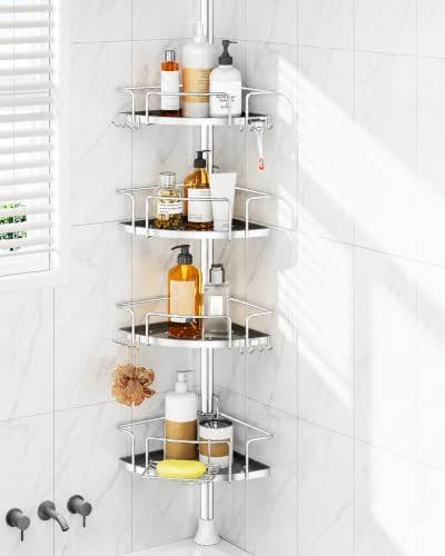 ALLZONE Two-Tone Corner Shower Caddy Tension Pole for Bath Shampoo Storage by ALLZONE