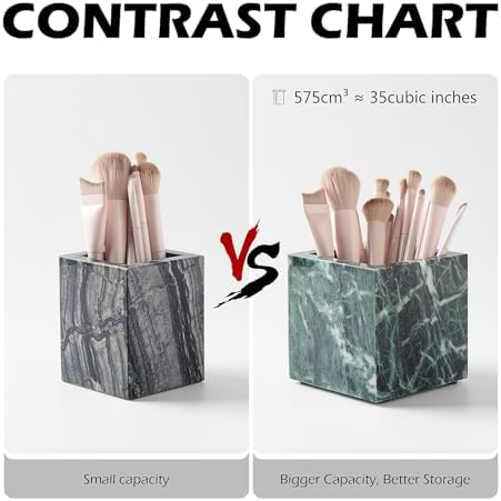 3.93 Inch Square Natural Marble Makeup Brush Holder & Toothbrush Holder - Image 4