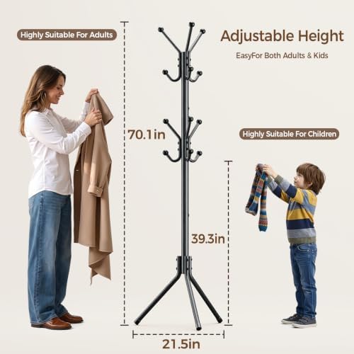HYSEYY Coat Rack Freestanding,Metal Coat Tree for Entryway with 12 Hooks - Image 3