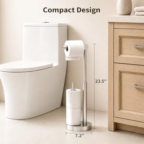 YUMORE Toilet Paper Stand with Storage & Weighted Base, Brushed Nickel - Image 2