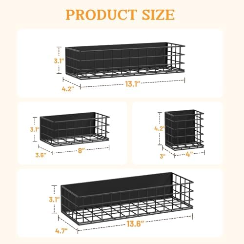 Ofiray-home Magnetic Fridge Shelf, 4-Pack Metal Strong Magnet Rack, Space Saving Spice Organizer, Utensil Holder, Fruit Potato Onion Storage Bins, Black Refrigerator Organizers and Storage - Image 6