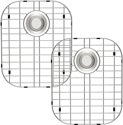 SANNO Sink Protectors for Kitchen, Stainless Steel Bottom Grid with Rear Drain Hole, Double Sink 16.14" L X 13" W, 2 Pack by SANNO