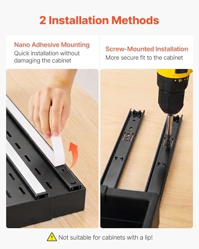VEVOR Pull Out Cabinet Organizer, 2 Pack Expandable Width (12.2"-18.9"), 20.47" Deep Pull Out Drawers for Cabinets, Sliding Drawer for Kitchen Pantry Cabinet Organizer with Nano Adhesive Strips, Black - Image 5