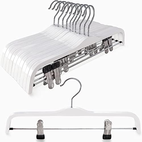 TOPIA HANGER Wooden Pants Hangers,Slim Natural Wood Skirt Hangers with Anti-Rust Hook and Adjustable Metal Clips, Perfect for Skirts,Pants,Slacks-10 Pack-CT17W by TOPIAHANGER