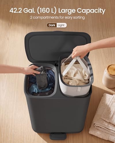 SONGMICS Laundry Hamper with Lid and Pedal, 160L Laundry Basket，2 Sections - Image 3