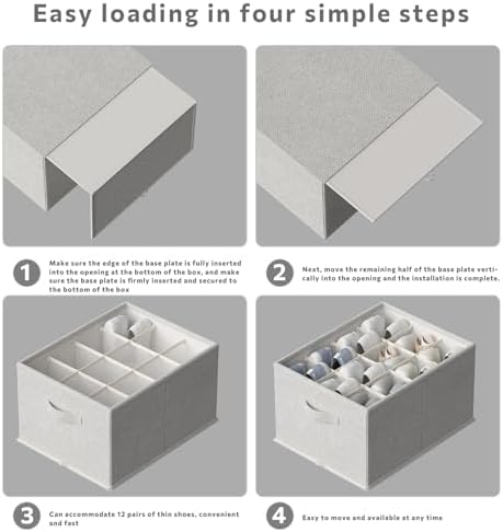 FHSQX 4 Pack Shoe Organizer for Closet,Foldable Shoe Organizer,Fits up to 48 Pairs,Storage Containers With Bottom Support for Shoes (Light Grey, (16.5 * 12.6 * 9.5) x4) - Image 6