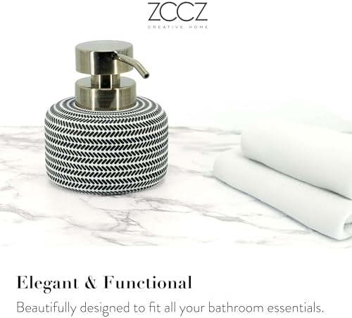 ZCCZ Black and White Bathroom Accessories Set, 4 Pieces - Toothbrush Holder, Soap Dispenser, Vanity Tray, Tumbler - Countertop Organizer for Bathroom Decor - Modern Accessory Set for Home and Office - Image 2