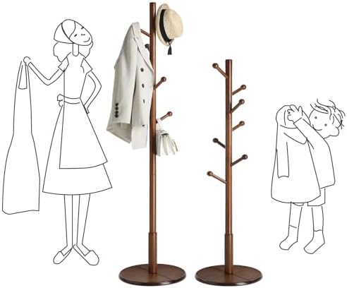 VASAGLE Solid Wood Coat Rack, Free Standing, 8 Hooks, 3 Height Options - Image 5
