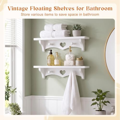 Novabright 2 Pcs Wooden Heart Shelf 16" Vintage Wall Shelf, White - Image 4