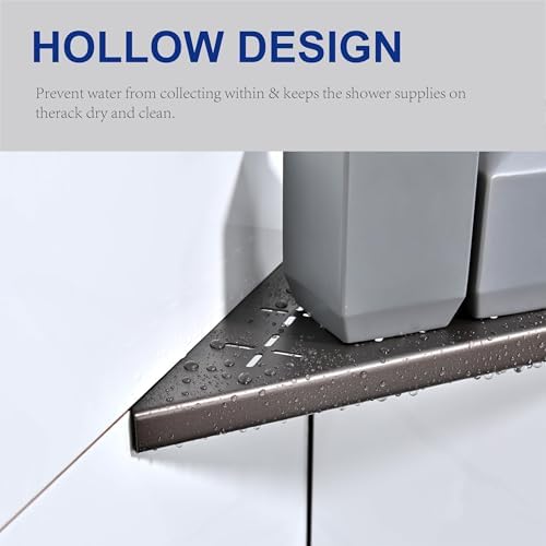 Corner Shower Shelf, 2-Pack Shower Shelves SUS304 Stainless Steel Bathroom Shelves for Tile Walls, Recessed Corner Shelf Organizer Rack, No Drilling (Bronze, 12"-2 Pack) - Image 3