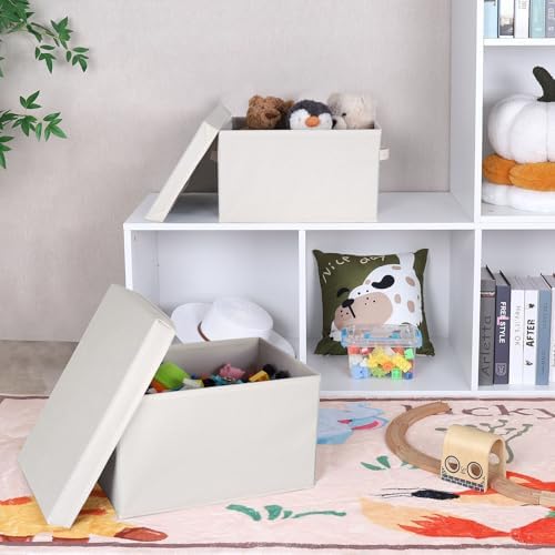 WUIKE Fabric Storage Bins with Lids, Decorative Boxes, Beige, Large, 3-Pack - Image 6