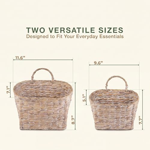 Set of 2 White Wicker Hanging Baskets for Front Door, Mail, Flowers & Organizing - Image 6