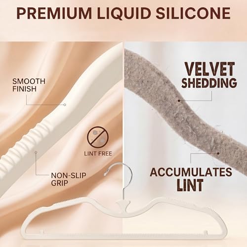 20 Pack Short Neck Hangers, 3 in. Lift, Silicone Non-Slip, Cream - Image 3