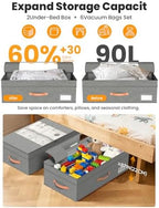 TOSKING 2-Pack Under Bed Storage Drawers with Wheels, 6 Vacuum Bags, Adjustable Height 7.9-10.2", Large 90L/80 lbs Clear Lid, 900D Oxford, Space Saver for Dorm Bedroom, Blankets, Clothes, Shoes, Gray - Image 5