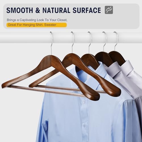 Wooden Coat Hangers - Wide Shoulder Hangers with Non Slip Pants Holder, Heavy Duty, for Men, Women, Suit, Coat, Jacket, Pants (Walnut, 10 Pack) - Image 5