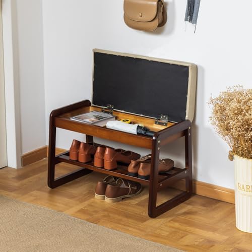SOBIBO Solid Wood Shoe Rack Bench with Flip-Top Storage, Gray, 21.65" - Image 6