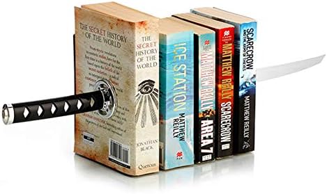 Book Ends Decorative, Modern Metal Funny Unique Black DVD Bookends for Shelves, Katana Book Stopper Holder for Office Home, Desk Gifts Book Stands for Men and Book Lovers by ZWCIBN