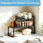 2 Pack Expandable Kitchen Cabinet Shelves Organizer, Stackable Adjustable Cabinet Storage Rack For Kitchen Cabinet, Heavy Duty Metal Shelving Units And Storage For Bowl, Spice, Small Appliance, Black - Image 7