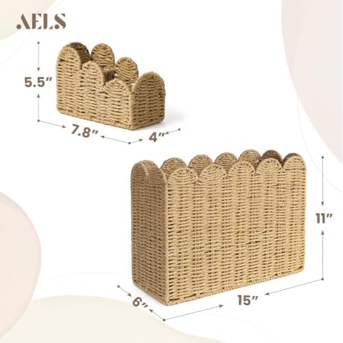 AELS Hand Woven Scalloped Basket Set, Magazine Rack & Remote Control Holder - Image 2