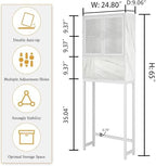 Launica 65 Inch Over The Toilet Storage Cabinet Wood and Metal White Marble - Image 2
