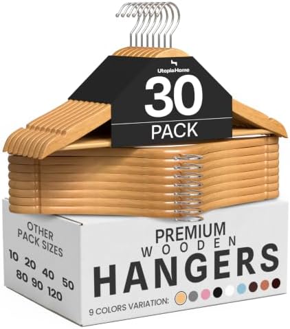 Utopia Home Wooden Hangers 30 Pack – Slim Suit Hangers Natural by UTOPIAHOME
