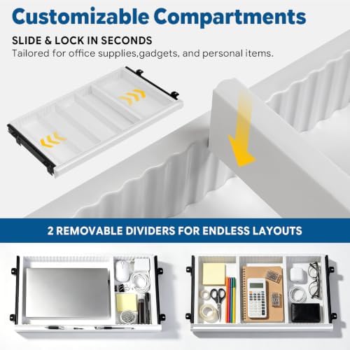 23" Under Desk Drawer Organizer Storage Tray with 2 Dividers Divider - Image 4