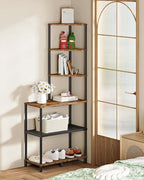 CHOEZON 6-Tier Corner Shelf, Industrial Corner Bookshelf with Desk Top, Diamond-Shaped Storage Shelves, Display Stand for Small Spaces, Living Room, Home Office, Foyer, Rustic Brown and Black TCJ70BF - Image 3