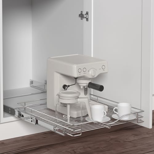 DINDON 1 Tier Pull Out Cabinet Organizer (17" W x 18" D) Heavy-Duty Metal Sliding Drawer Shelf, Slide Out Wire Basket for Kitchen Cabinets, Pantry, Bathroom, Chrome Finish… - Image 4