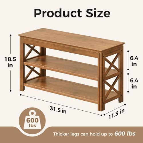 Bamworld Shoe Rack Bench with Storage 3 Tier Bamboo Shoe Bench Entryway Rustic Solid Wood Entryway Bench (X-Brown,31.5") - Image 2
