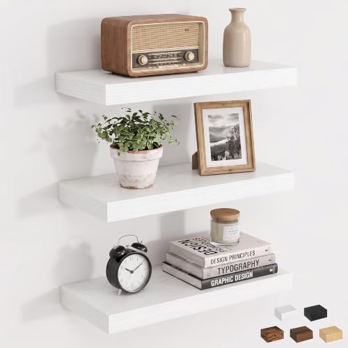 White Floating Shelves for Bathroom, 16" x 6.7" Wall Shelves, Set of 3 by Dreamland