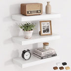 White Floating Shelves for Bathroom, 16" x 6.7" Wall Shelves, Set of 3 by Dreamland