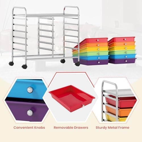 COSTWAY 12-Drawer Rolling Storage Cart, Utility Storage Organizer Cart - Image 6