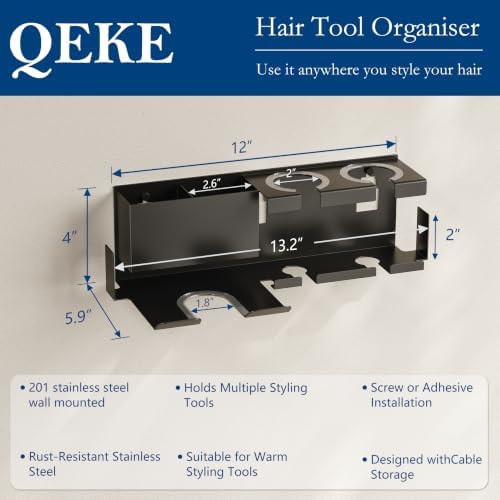 Qeke Hair Dryer Holder Wall Mounted, Blow Dryer Holder, Black - Image 3
