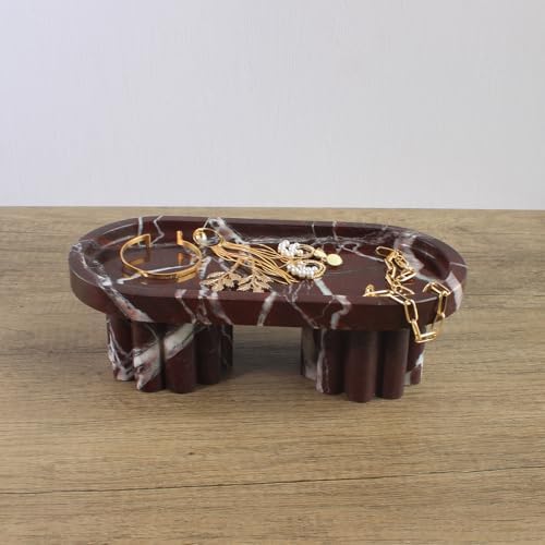 Natural Travertine Marble Oval Tray with 2 Legs, 10" Vanity Decorative Tray for Countertop Organizer, Catchall Tray for Perfume, Candles, Jewelry Dish - Image 7