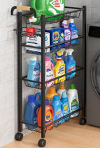 AOODA 4 Tier Laundry Room Cart with Top Detergent Holder, Pure Black by AOODA