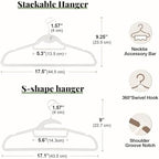 Velvet Hangers 50 Pack, S-Shaped and Stackable Felt Hanger(White) - Image 5