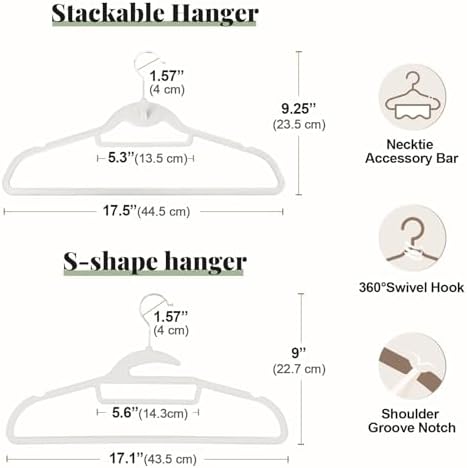 Velvet Hangers 50 Pack, S-Shaped and Stackable Felt Hanger(White) - Image 5